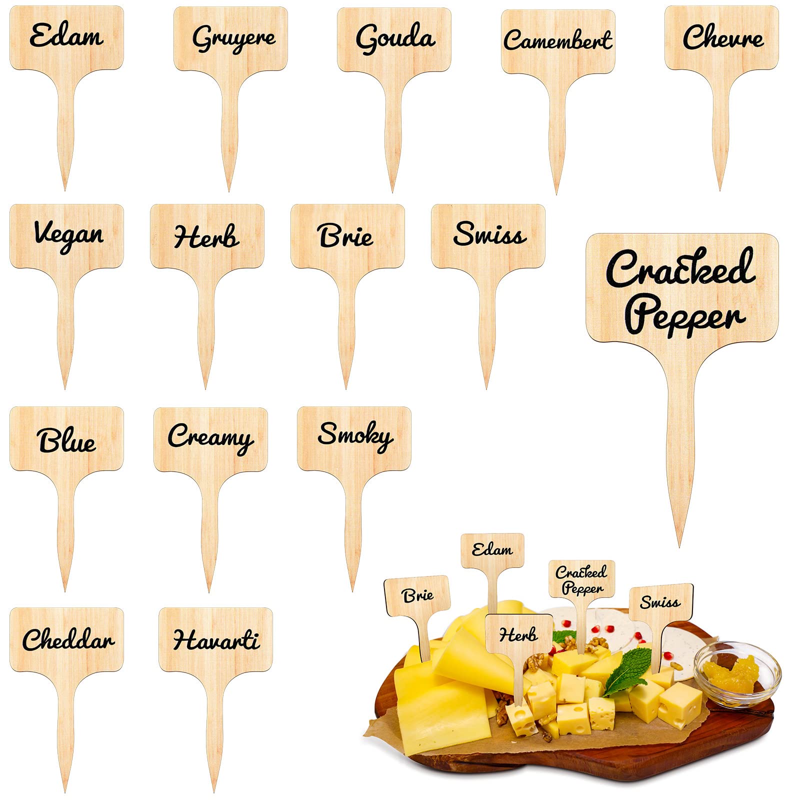 Buy 15 Pieces Wooden Cheese Markers for Charcuterie Board T Type Cheese