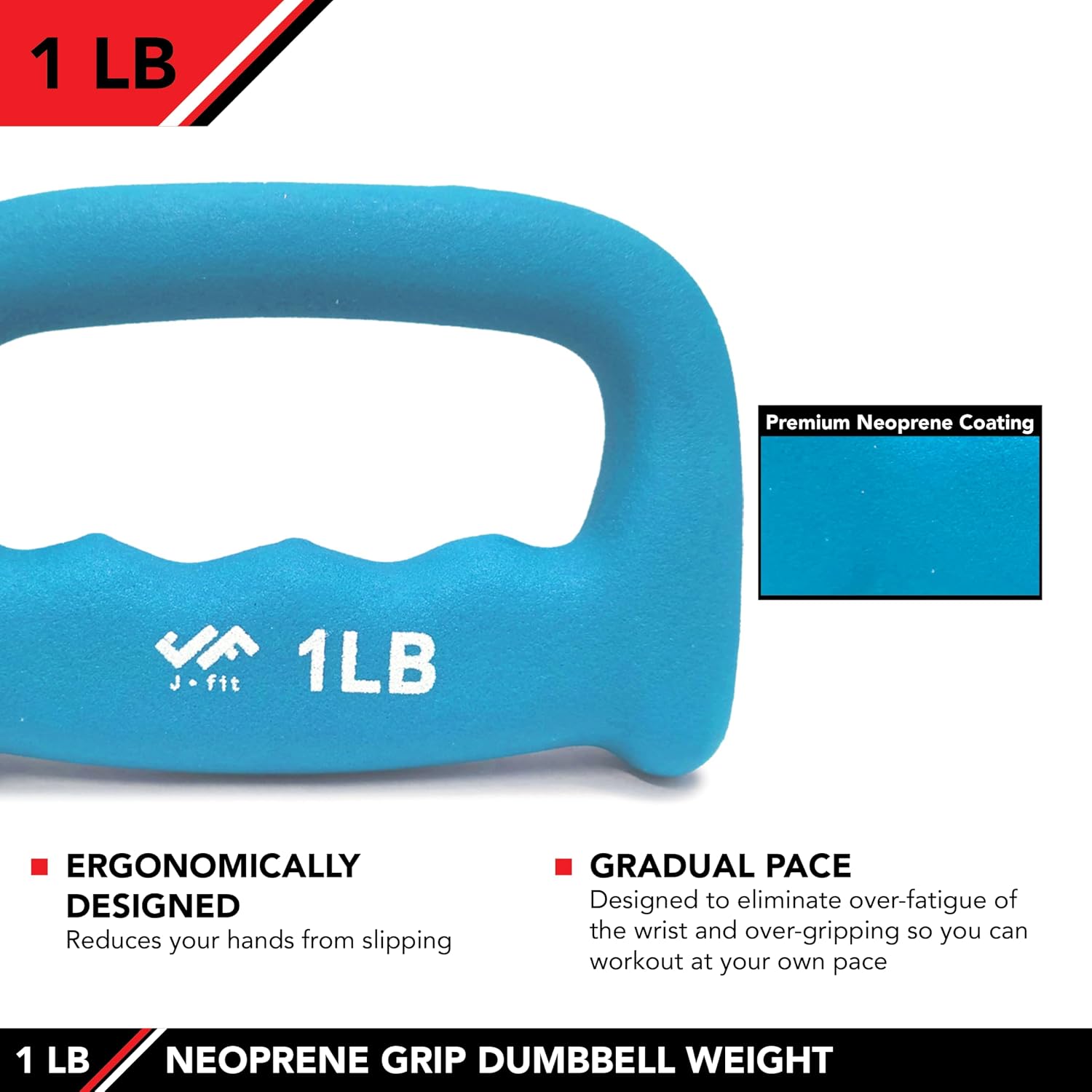 JFIT Neoprene D Grip Dumbbells - Single Weights 1LB-5LB - Premium Non-Slip, Hand Weights, Ergonomic Design image 3
