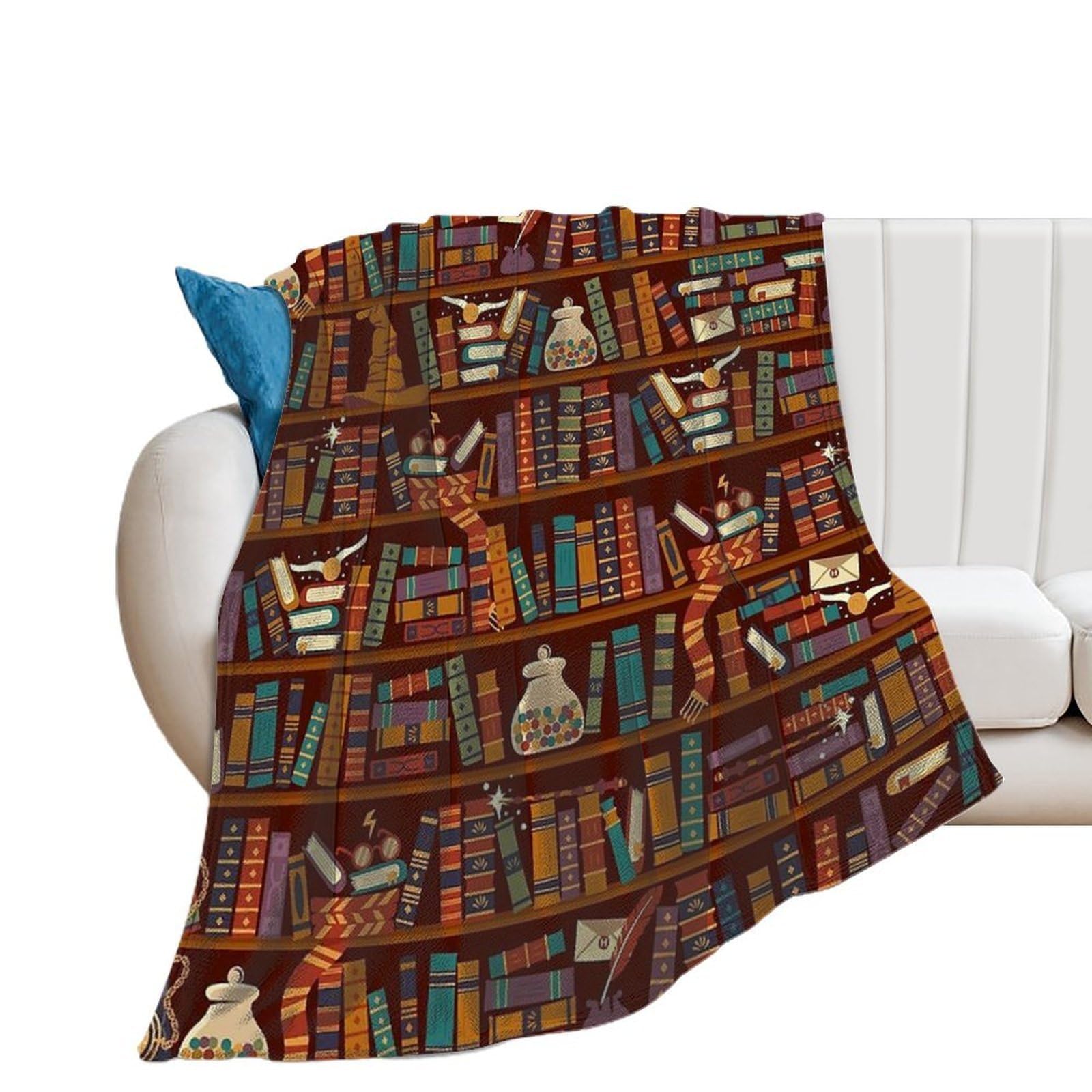 Nclqvjxzkhw Men's Style Bookshelf Flannel Blanket Soft Throw Blankets Bed Couch Sofa Travel