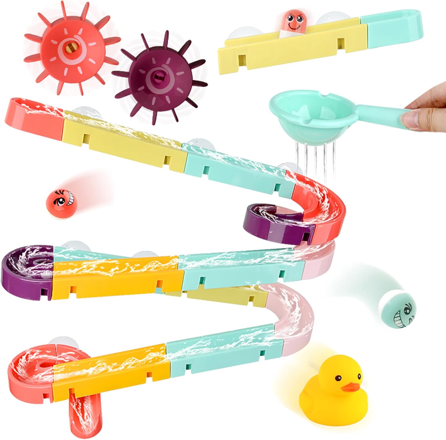 Baby Bath Toys, Water Slide Toy Track with Suction Cup, Toy Ducks