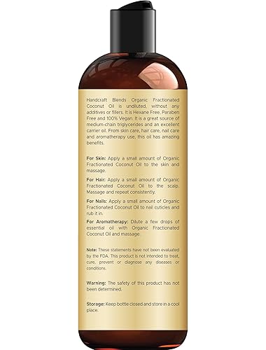 Miniatura 2 de Handcraft Blends Aceite de coco fraccionado orgánico, 8 onzas líquidas, 100% puro y natural, aceite de grado prémium para piel y cabello, aceite