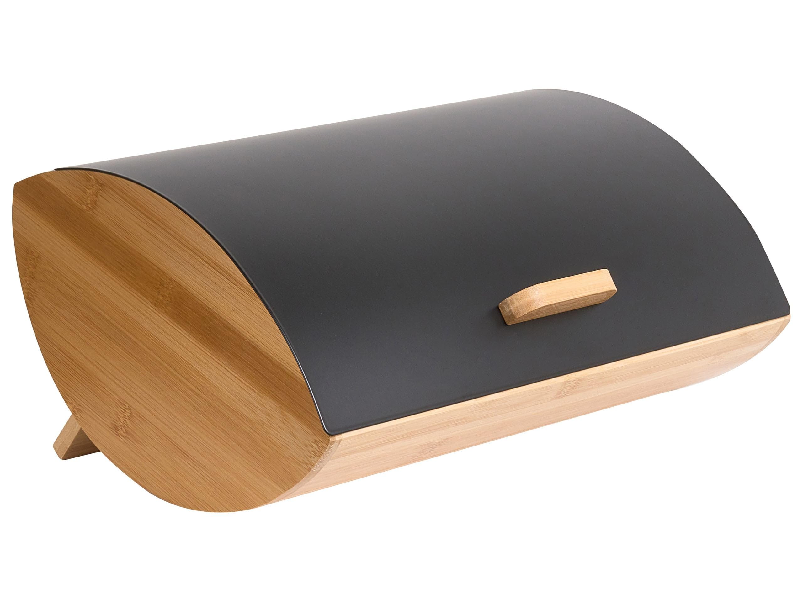 Beliani Brotkasten Bambus hellbraun/schwarz mit Eisen-Klappdeckel oval 36 x 25 x 16 cm modern Epicurien