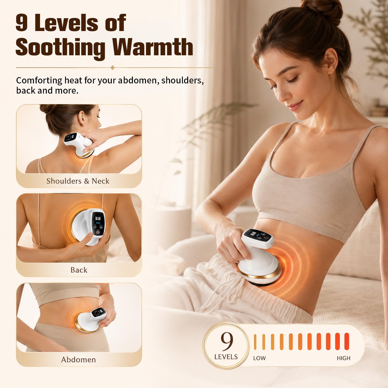 Schröpfgerät Elektrisch - 4 in 1 Elektrisches Schröpfmassagegerät, Vakuummassagegerät Gegen Cellulite 9 Temperatur- und Saugstufen, Digitales Display, USB-Ladung, für zu Hause oder auf Reisen