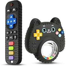 2 Pack Teething Toys for Babies 0-6 6-12 Months, Food Grade Silicone Remote Control Rattle Teether Toy, BPA Free Sensory Chew Toys, Baby Gifts and Newborn Toys