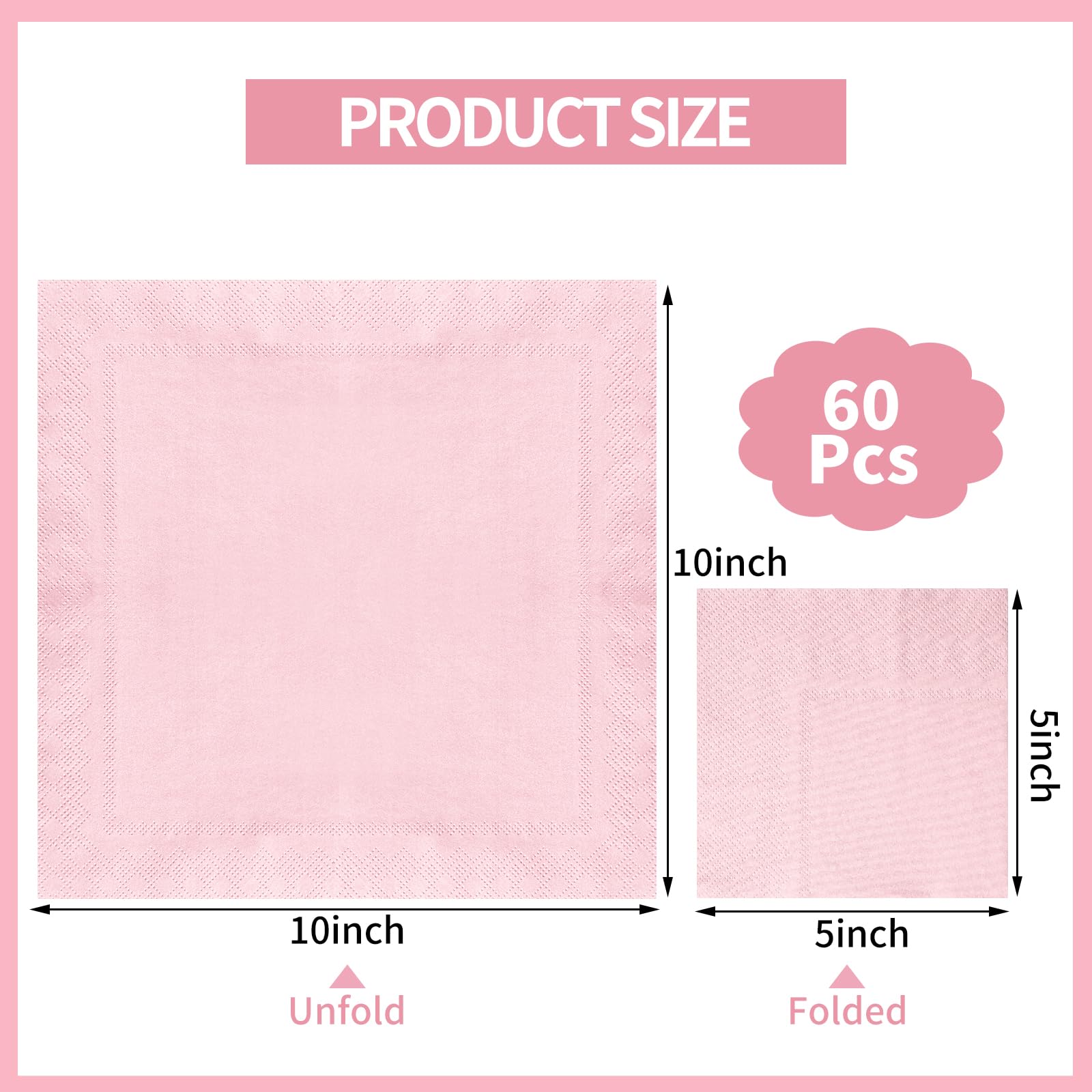60 szt. różowych serwetek 15 cm, 2-warstwowe jasnoróżowe serwetki koktajlowe papierowe serwetki | Jednorazowe serwetki imprezowe na urodziny ślub dziewczyna baby shower wieczór panieński