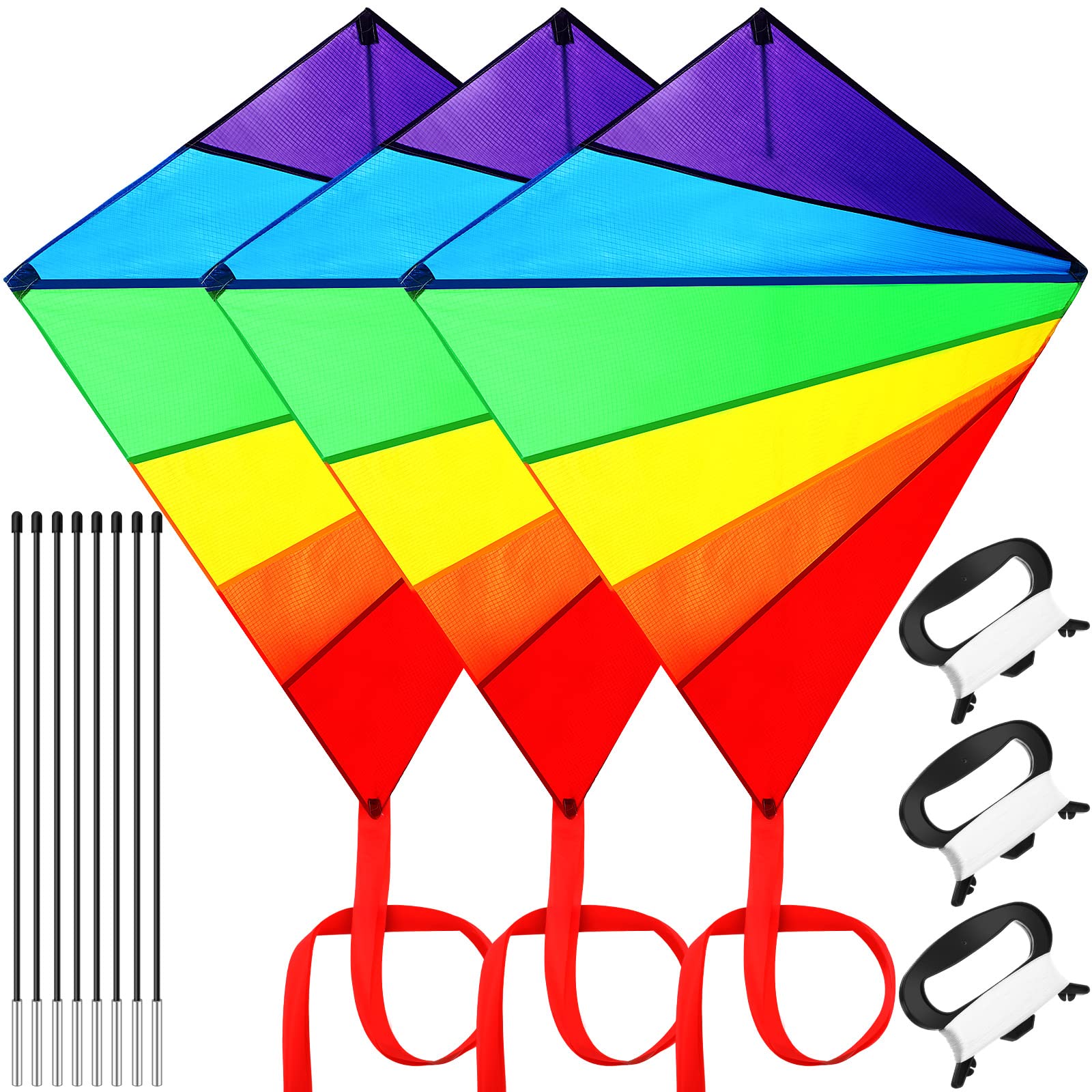 3 Packs Large Diamond Kite for Kids 40 x 48 x 156'' Rainbow Easy Flyer Kite Giant Single Line Kites for Adults Easy to Fly with String and Handle for Toddlers Girl Boy Kites Game Beach Outdoor Travel