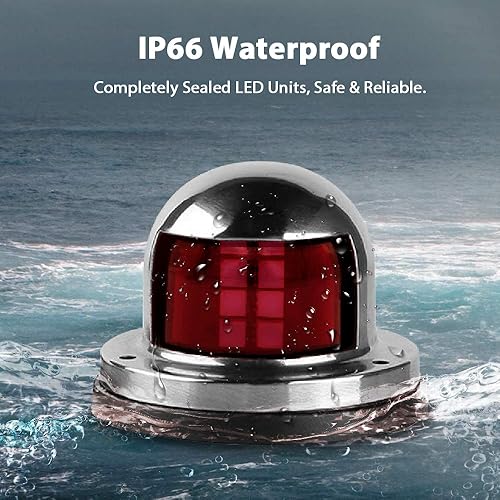 Miniatura 4 de Acelane Un par de luces LED de navegación, luces rojas y verdes, luces marinas de señalización de vela de acero inoxidable de 12 V, puerto lateral