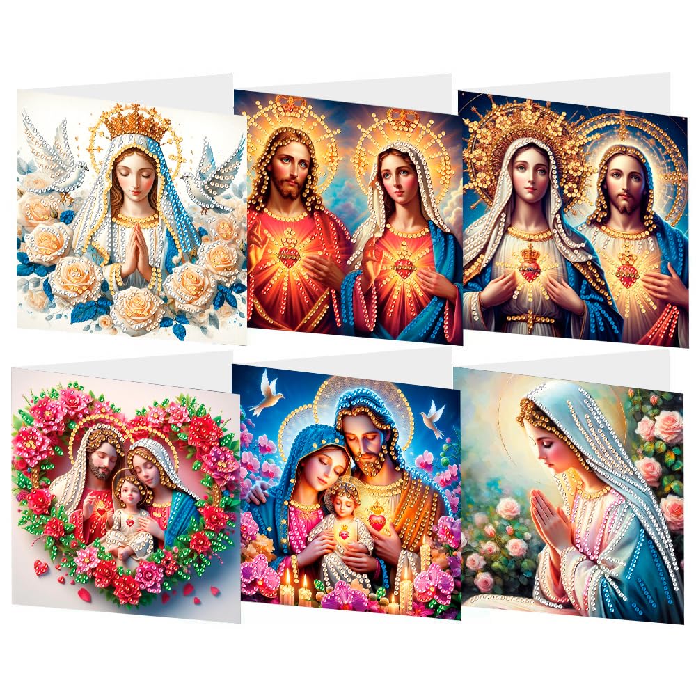 LOTUSHU Create Forever Memories - Personalized Diamond Art Greeting Card Kit | Anniversary/Baby Shower DIY Craft, Angel Holy Mother Rhinestone Party Invitation, 15 x 30 cm, 6 Cards (HU-34)