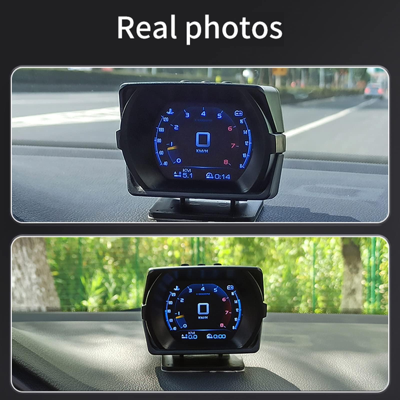 Heads up Display Car, Visualizzazione di una varietà di dati dell'automobile, Gradiente delle condizioni dell'automobile, Tachimetro, Applicabile a tutte le auto