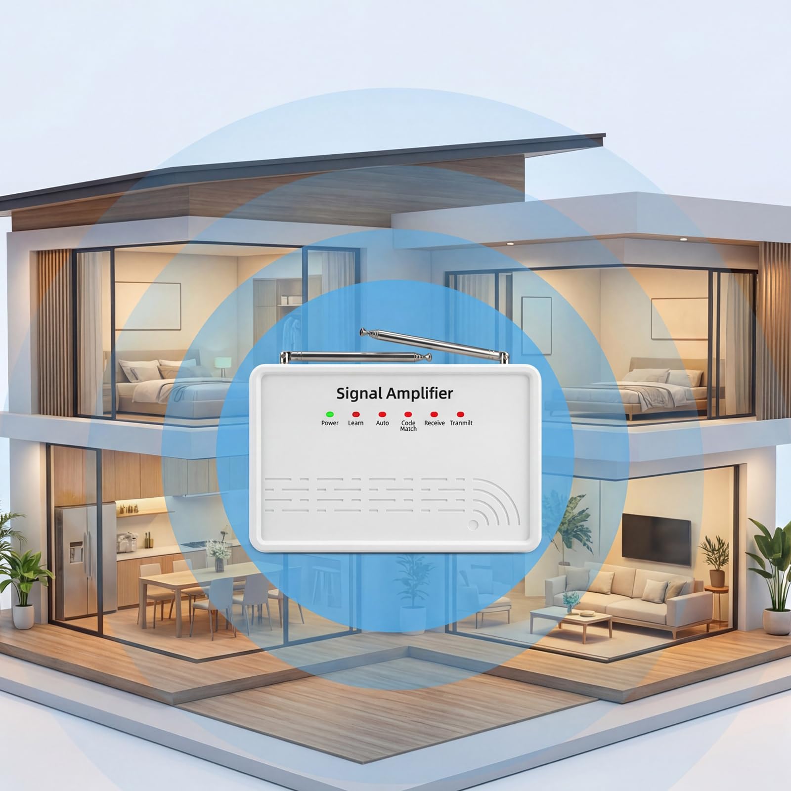YISEELE Amplificateur de signal pour systèmes d'alarme: Compatible avec capteurs PIR et télécommandes sans fil, répéteur avec 2 antennes pour étendre la couverture dans la maison et le bureau