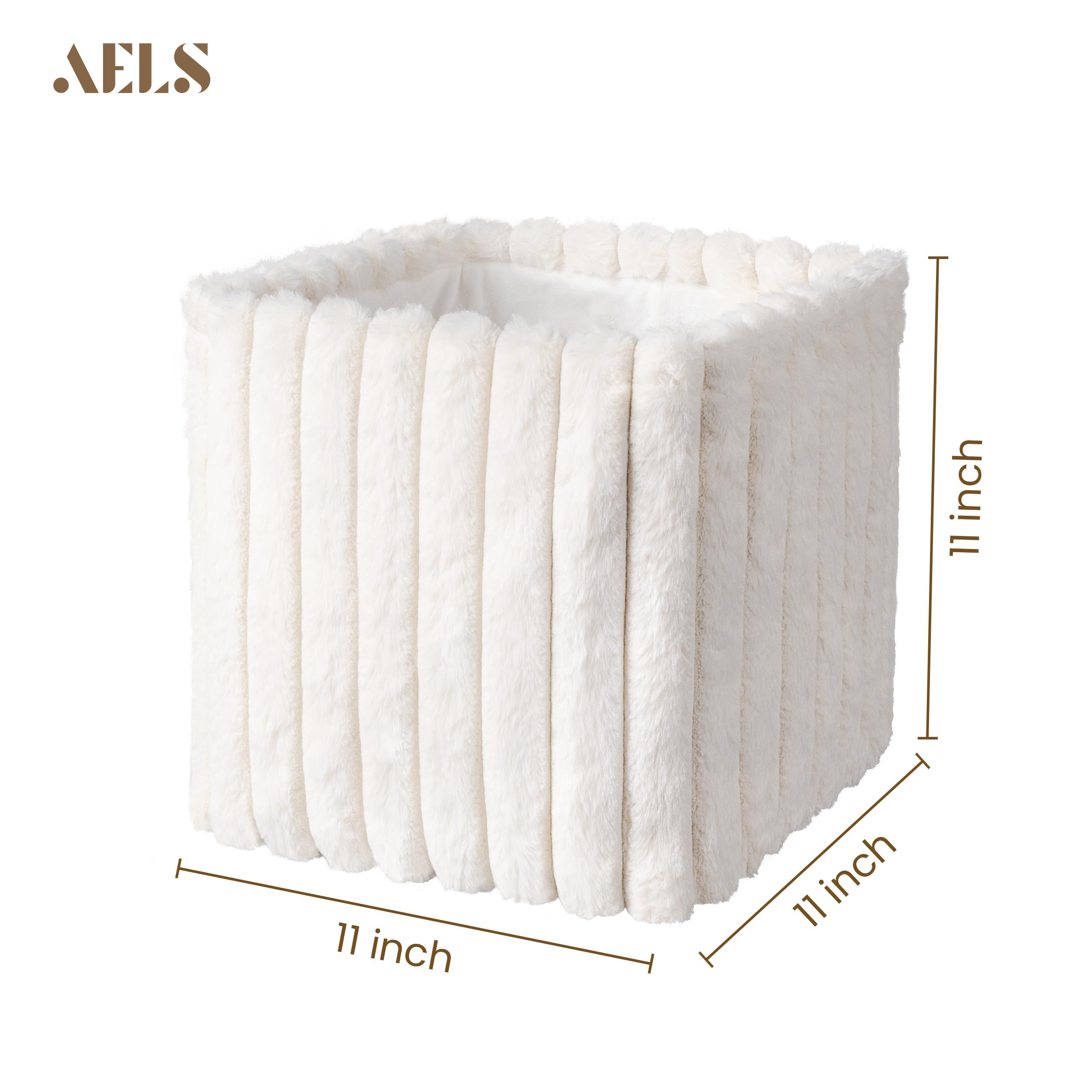AELS Gestreifte Aufbewahrungskörbe aus Kunstfell, 27,9 cm, weicher Plüsch, faltbar, dekorative Organizer für Schrank oder Regale, gemütliche Aufbewahrungsboxen im Mid-Century-Stil für Heimdekoration