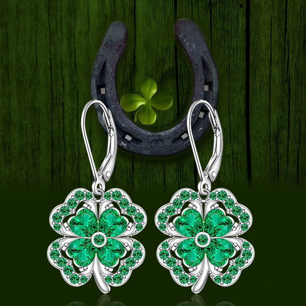 Shamrock Earrings St Patrick’s Day Earrings Four Leaf Clover for Women Sterling Silver Lucky Dangle Drop Green Clover Irish Celtic - Image 4