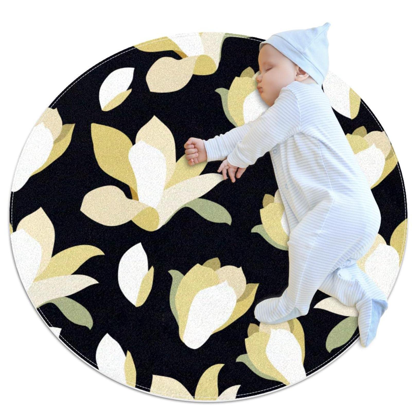Tapis de salle de bain noir rond pour chambre d'enfant et salon cosy Ø 1m