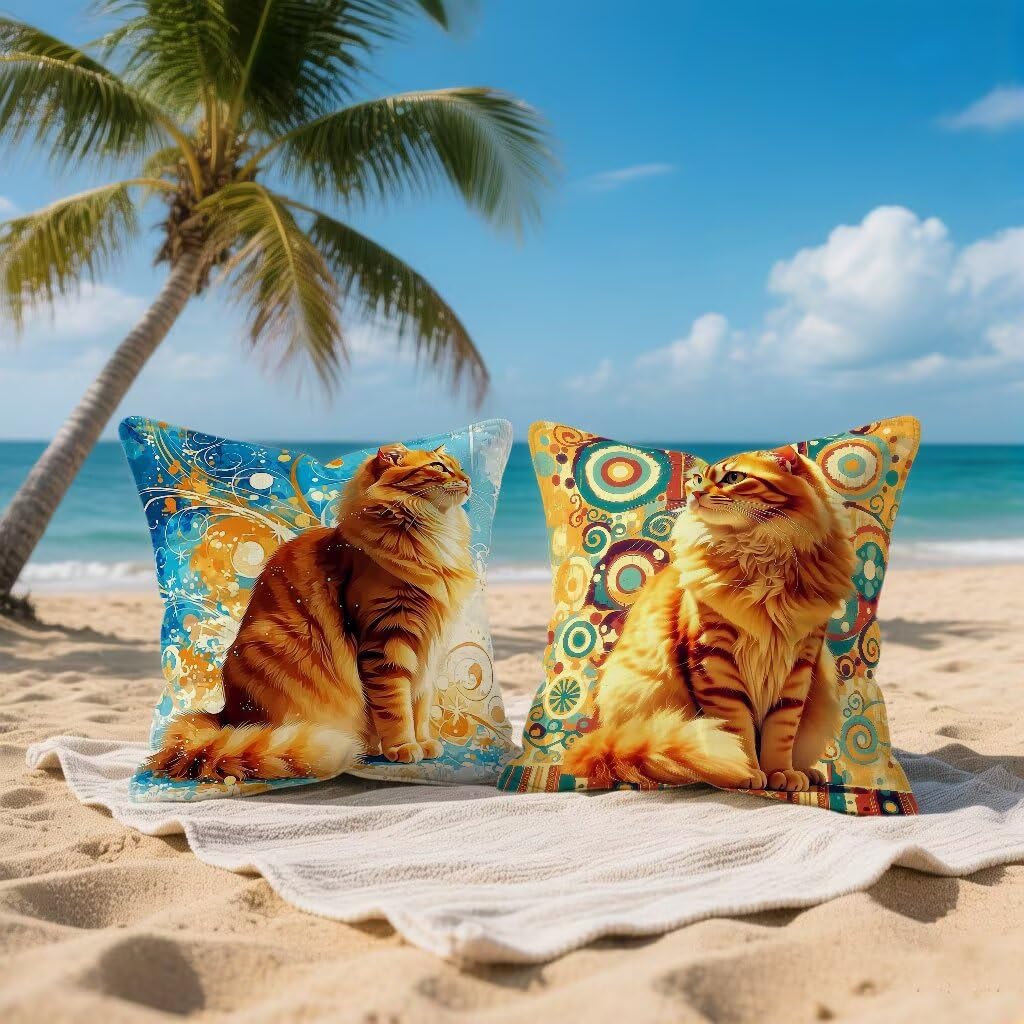 Funda Cojín 65 x 65 Juego de 2, Amarillo Funda Almohada 65x65 cm Cojines Sofa Gato Cushion Covers Lino con Cremallera Oculta para Sofá Decoración del Hogar, Regalos Mujeres Primavera Verano C-P5383E