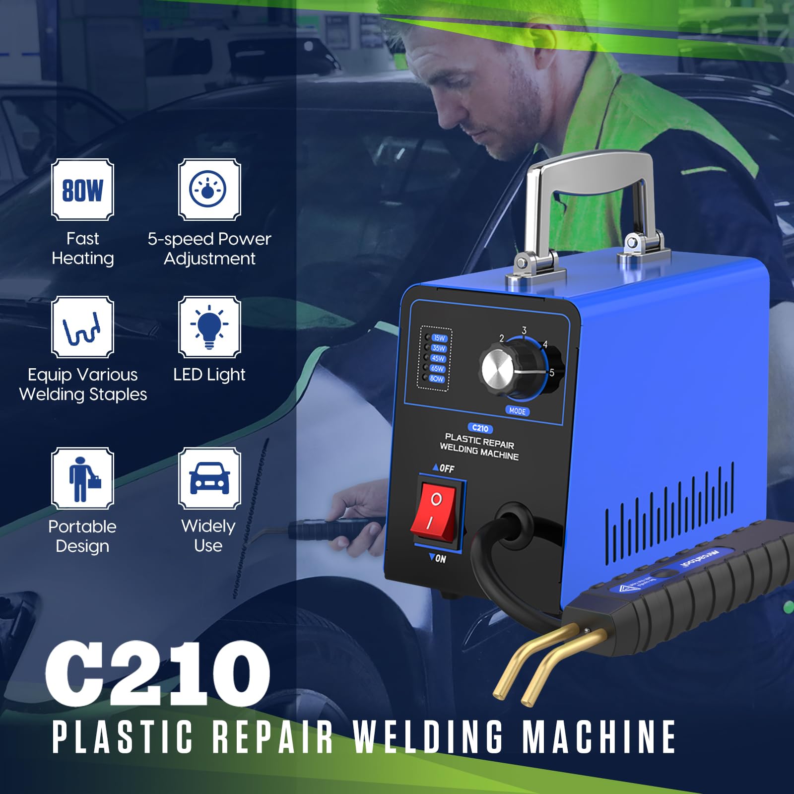 Spot Welding Machine, Plastic Repair Welding Machine,5-Speed Adjustable 80W Hot Stapler Plastic Welding Gun Machine Plastic Repair Welding Car Bumper Repair Tool 220V/110V With 600PCS Staples