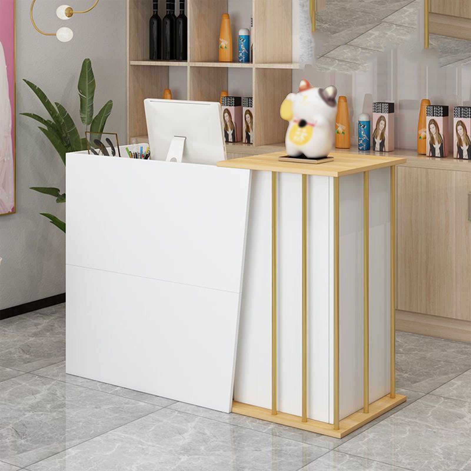 Mostrador De Recepción, Mostrador De Recepción para Peluquería con Amplio Almacenaje Ideal para Salones Comercios Y Hoteles(Size:100cm,Color:White White)