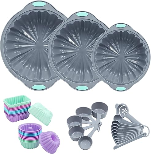 To encounter 44 moldes redondos de silicona para tartas, juego de moldes para hornear resistentes al calor, molde de silicona antiadherente para