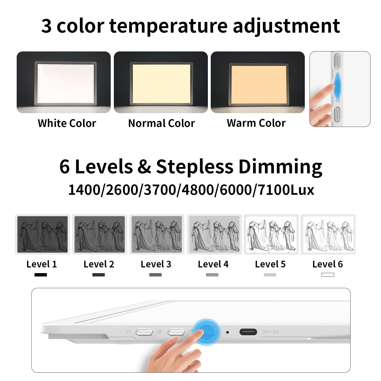 TOHETO Rechargeable A4 Light Board with Stand, Super Bright Magnetic Light Pad with Side Buttons - Image 3