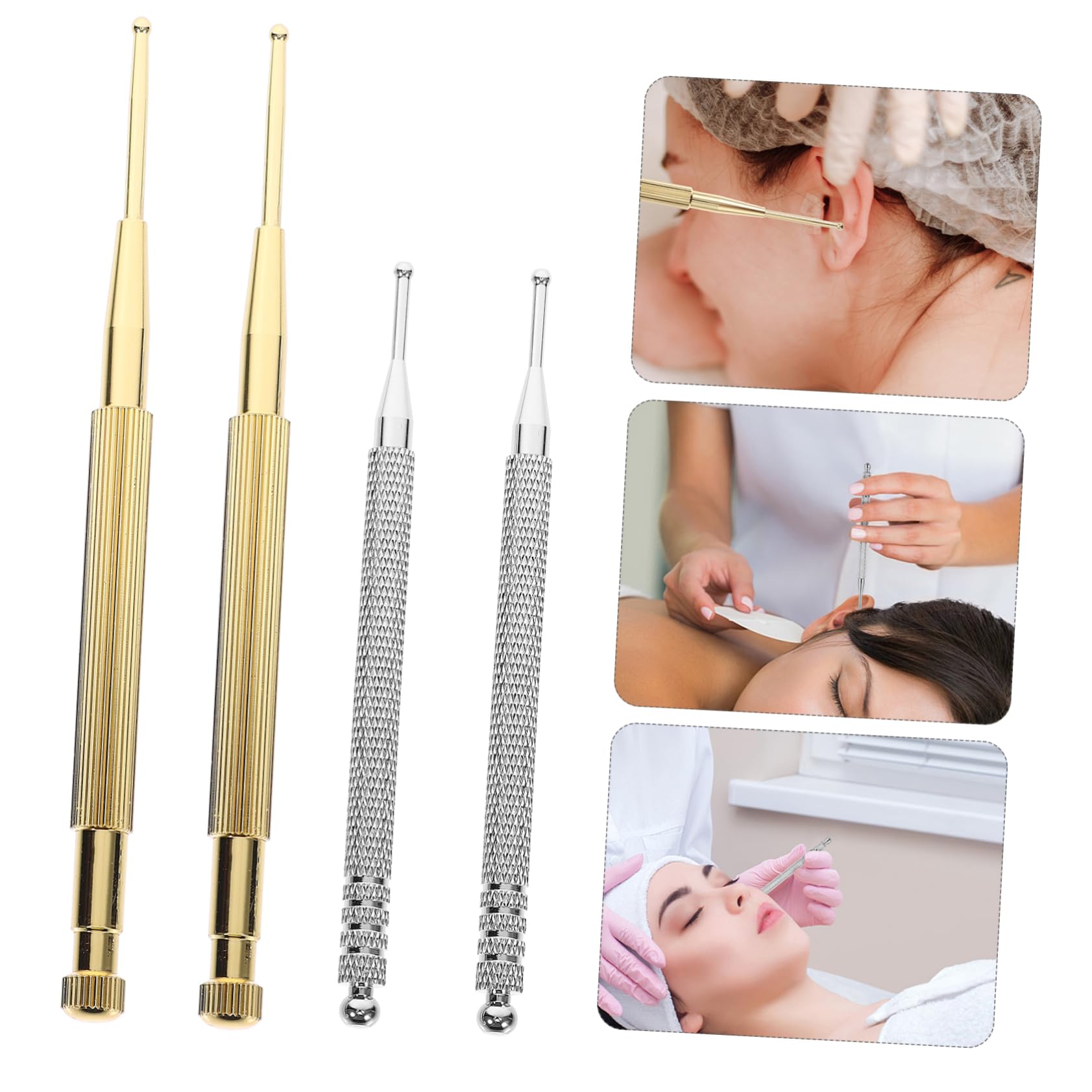 COLLBATH Outil de Réflexologie Auriculaire en Acier Inoxydable 4pcs pour Diagnostic Positionnement Précis, Stylo de Massage Auriculaire