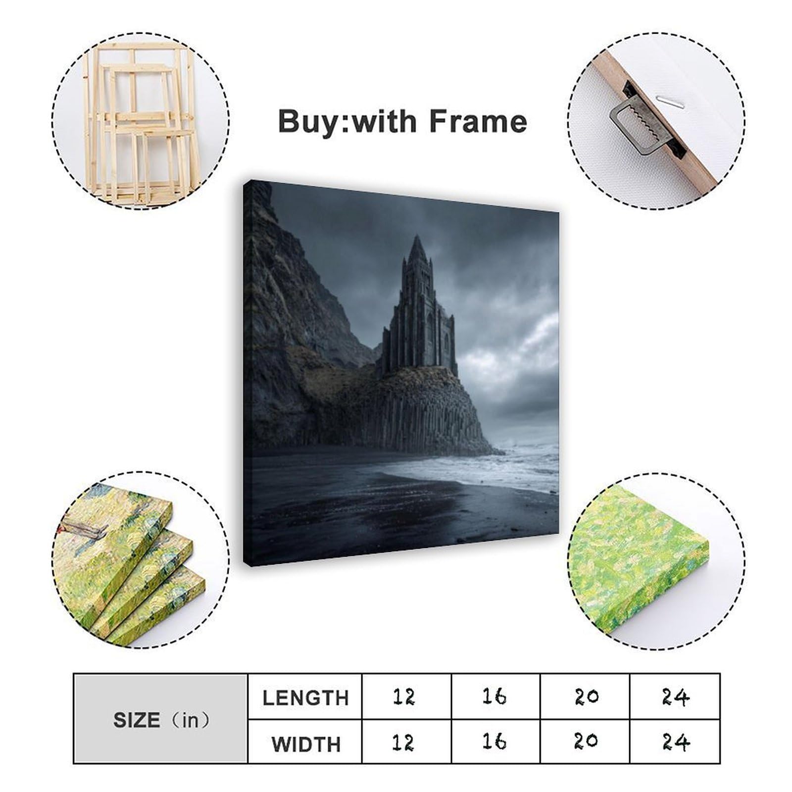 Poster su tela in stile gotico con cattedrale scogliera scogliera scura stile accademico basalto poster decorazione camera da letto paesaggio ufficio camera da letto decorazione regalo 50,8 cm L x