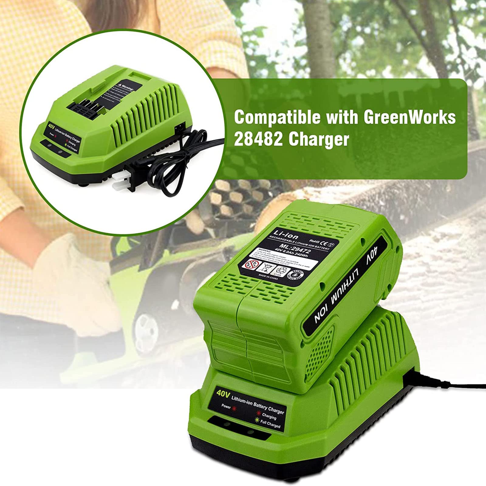 Batteria Sostituzione GreenWorks 40V 6,0Ah - Compatibile Con 29462, 29472 E Altri Modelli G-MAX - Per Attrezzi Da Giardino - Foto 5