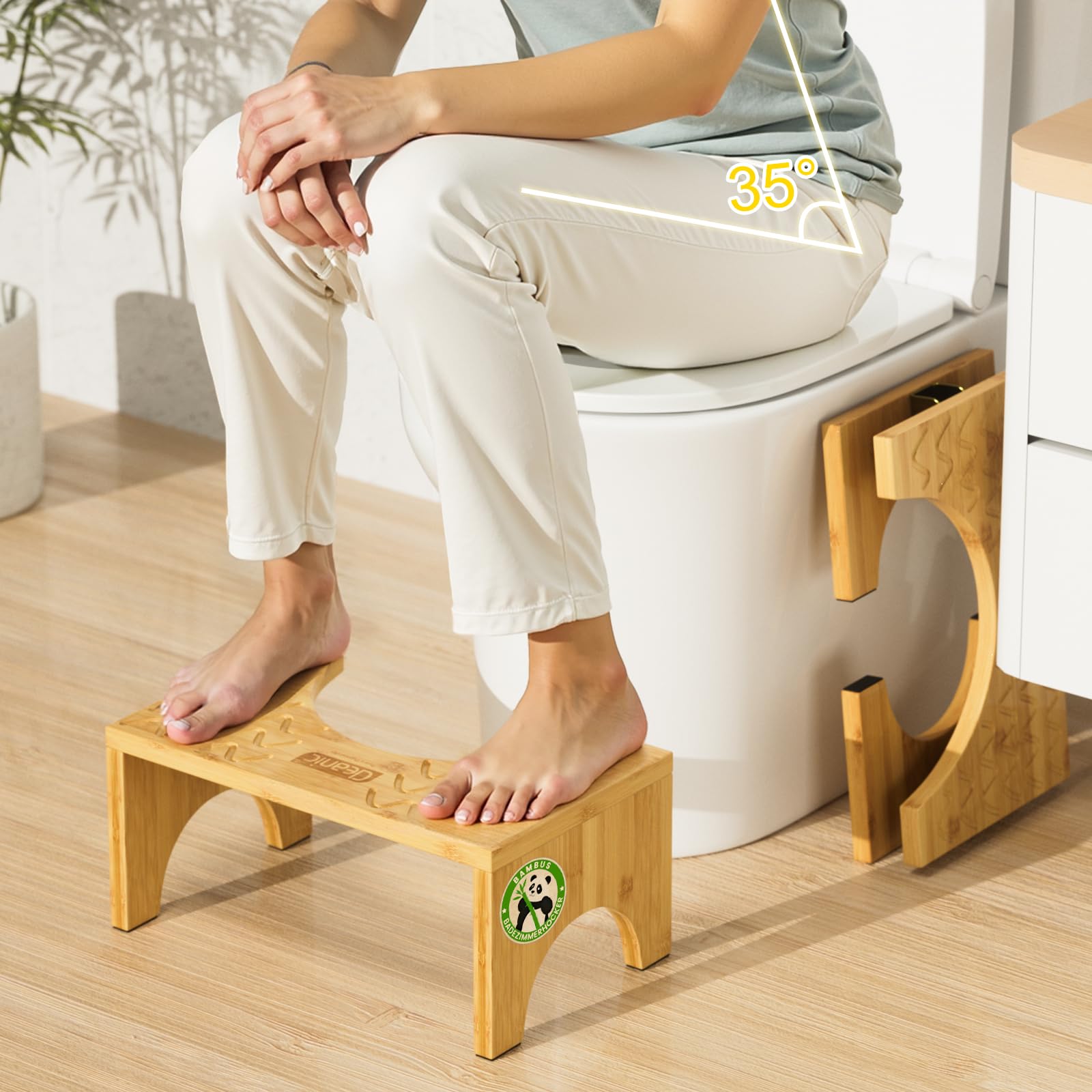 DEANIC Taburete Baño en Bambu, Plegable Taburete para Inodoro con Patas Antideslizantes WC