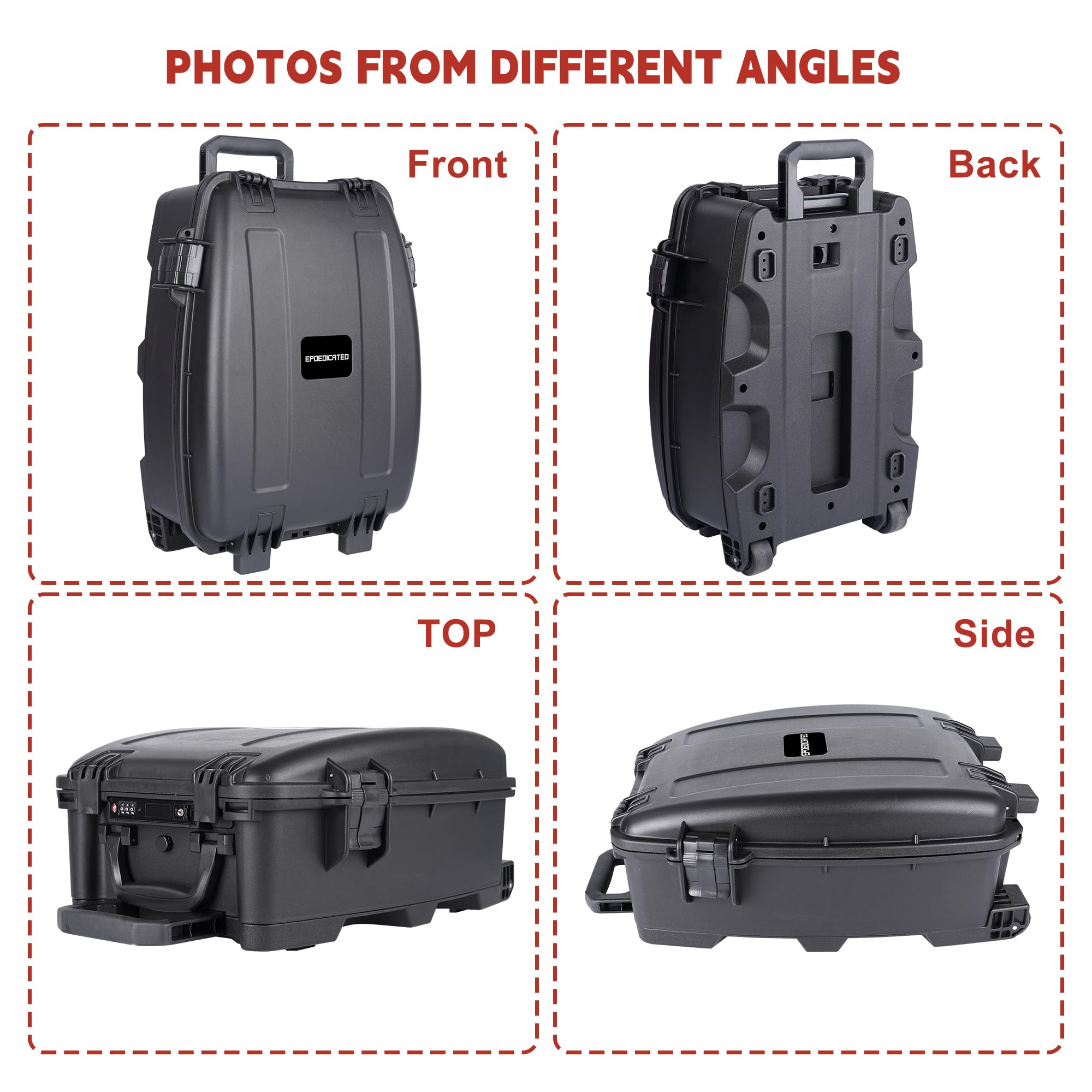 Rolling Camera Equipment - Custodia rigida con schiuma personalizzata, impermeabile e antiurto, per drone, manico telescopico, approvato per aereo, 36,1 x 21,1 x 50 cm, nero
