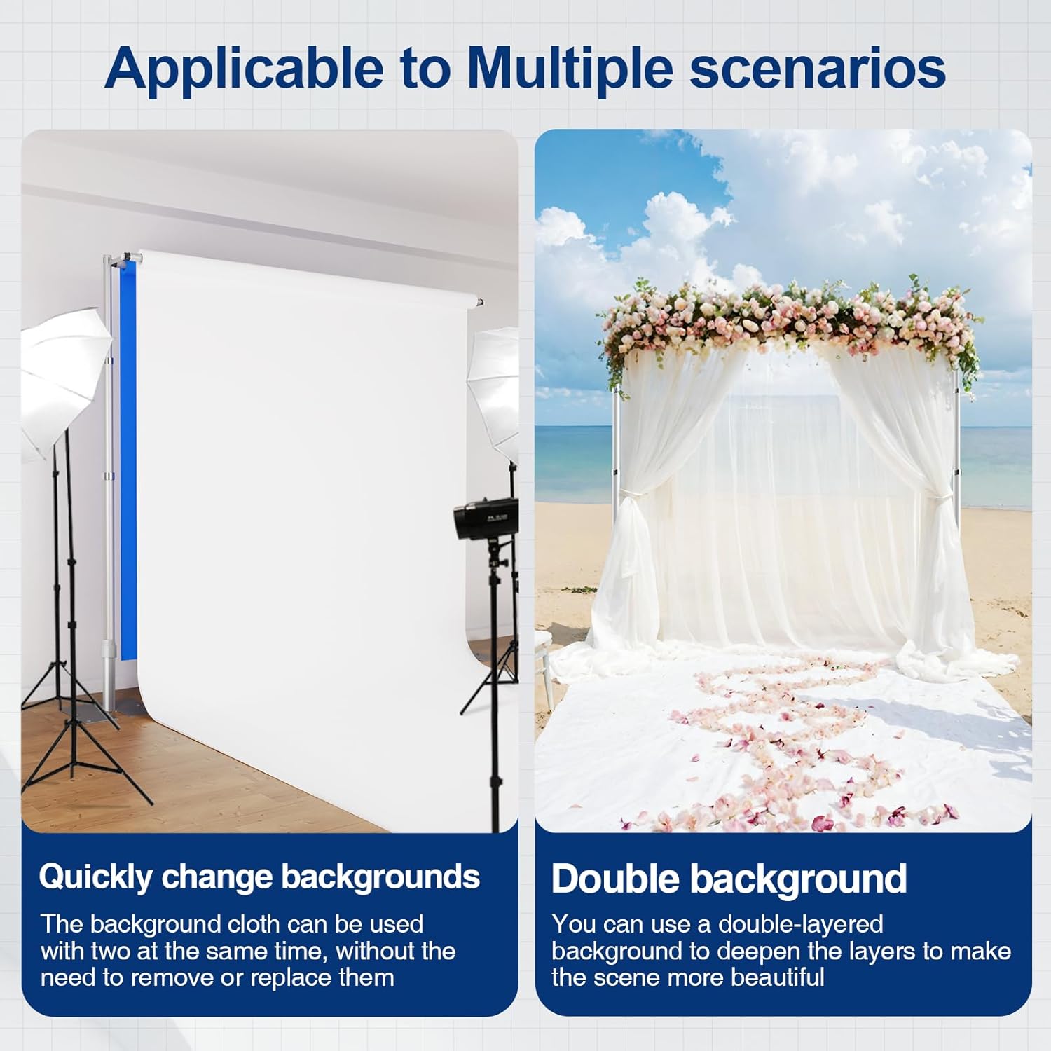 EMART Backdrop Stand Heavy Duty, Double Crossbar Pipe and Drape Photo Background Support Kit, Adjustable Metal Frame for Wedding Birthday Party Decorations-Silver，12x10Ft