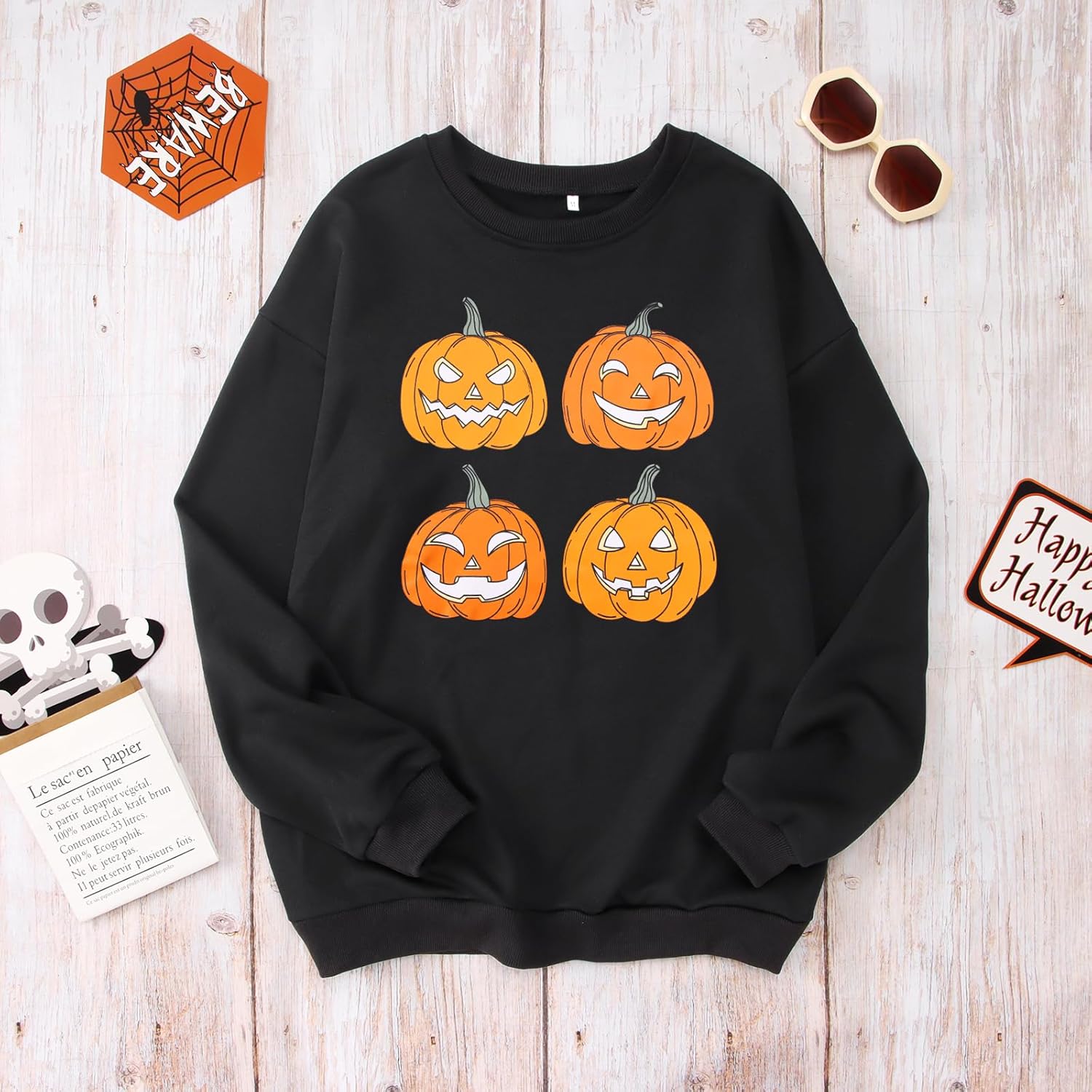 CM C&M WODRO Halloween Women Pumpkin Sweatshirt Funny Pumpkin Face Graphic Pullover Crewneck Long Sleeve Fall Shirts Top - Image 3