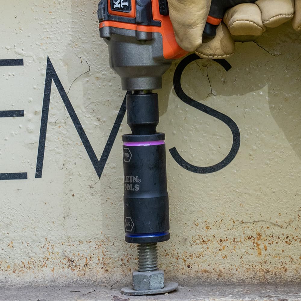 Klein Tools Juego de llaves de impacto – 5 enchufes, adaptadores hexagonales de 1/4 pulgadas y cuadrados de 1/2 pulgada, 7 piezas