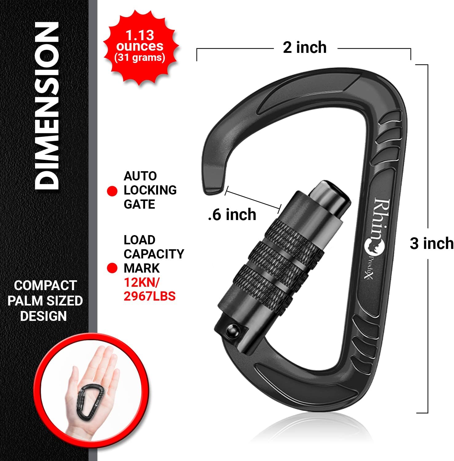 12kN (2697 lbs) Heavy Duty Carabiner Clips, for Securing Pets, Outdoor, Camping, Hiking, Hammock, Dog Leash Harness, Keychains - Image 2