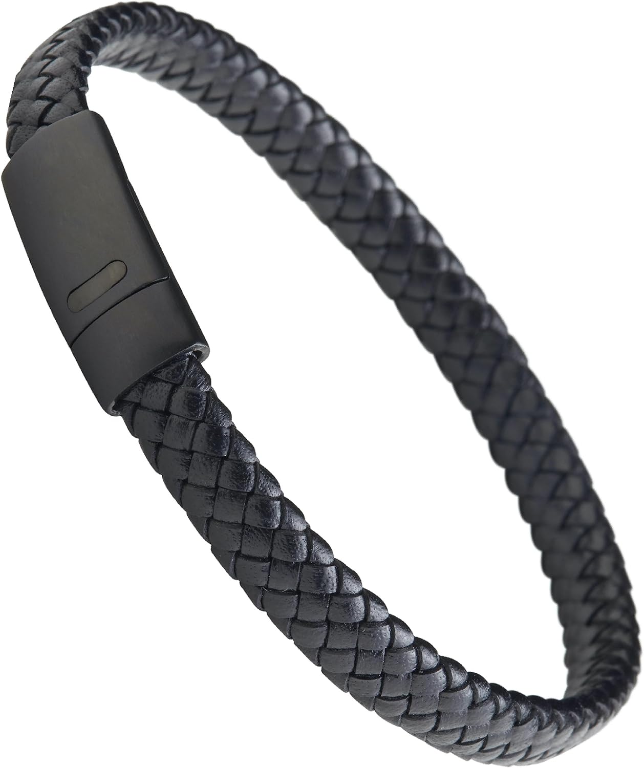 Forge & Foundry Men's Genuine Interwoven Leather Braided Bracelet with Matte Black Custom Engraved Stainless Steel Clasp | “Hanover” | Artist Collaboration Design