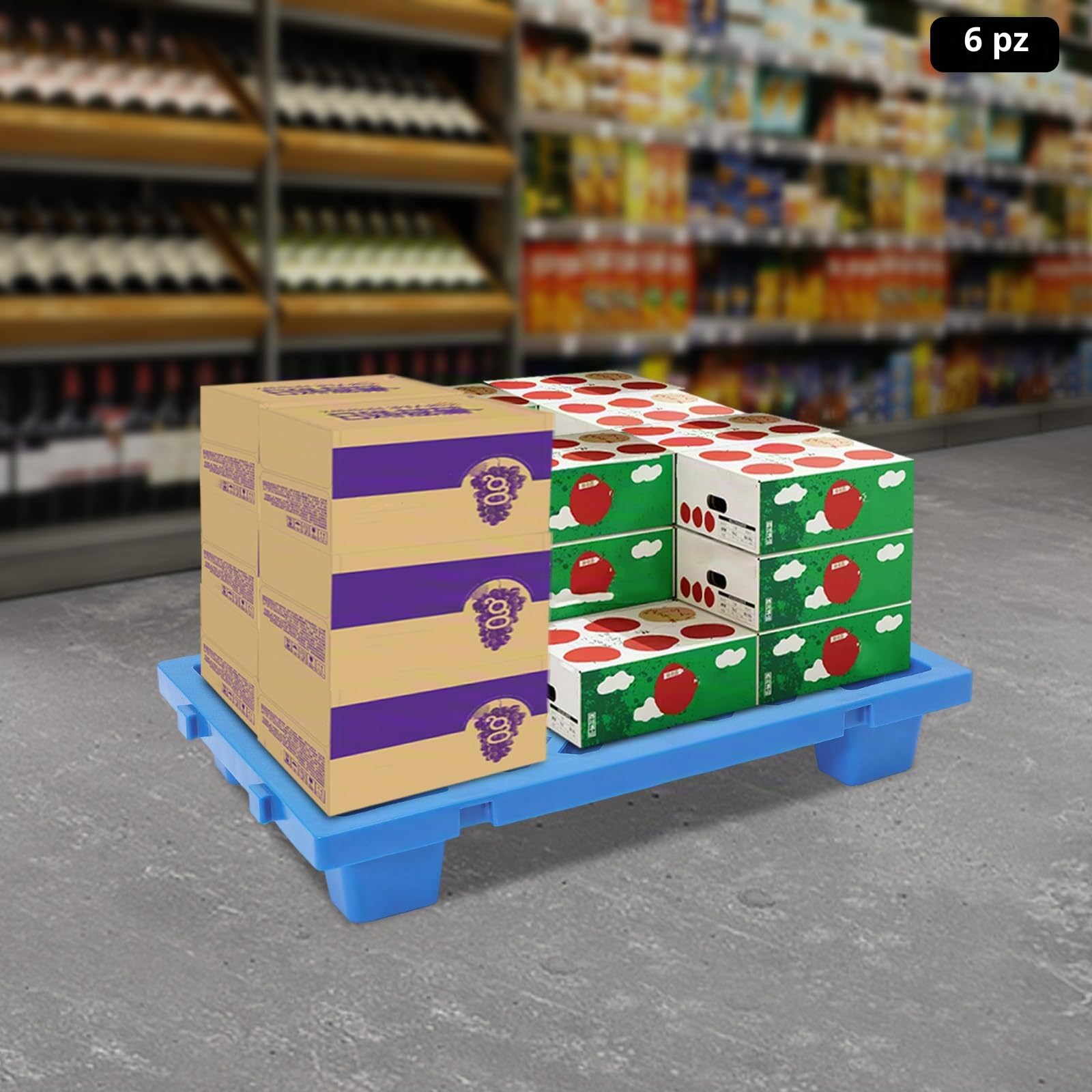 6 pallet in plastica interlocking pallet impilabili per il trasporto e la conservazione con 100 kg di capacità di carico per pallet per magazzini fabbriche (blu)