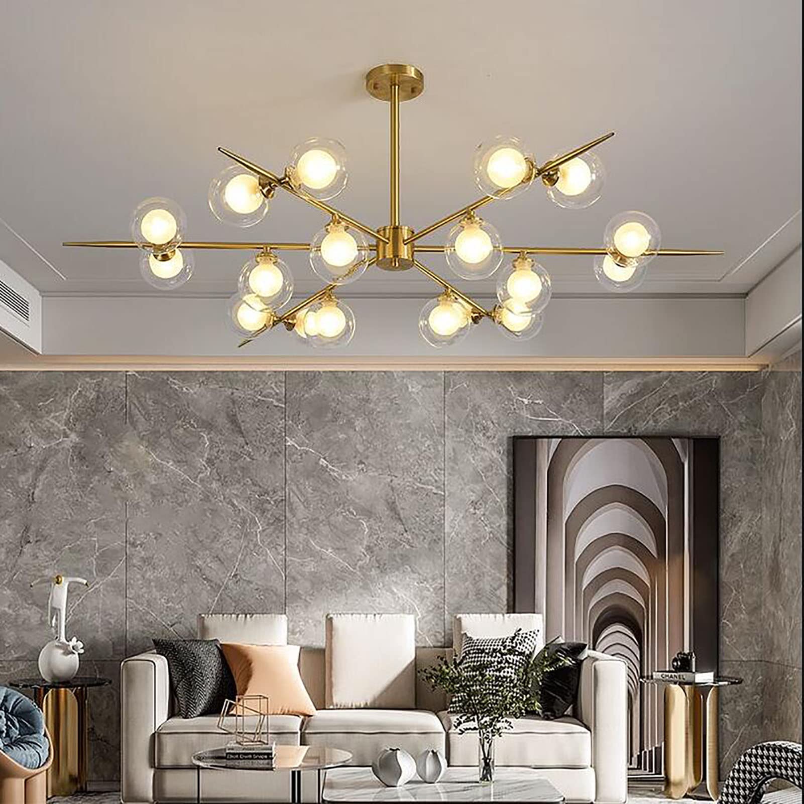 Nowoczesny złoty żyrandol, 12 lamp metalowa lampa wisząca do sypialni, biura, salonu, jadalni, kuchni, restauracji, schodów - 12t złota baterie domowe