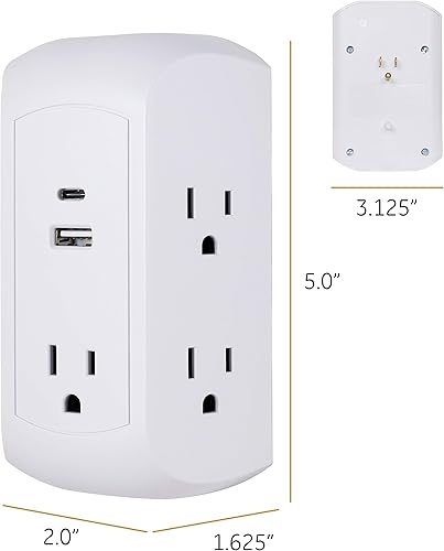 Miniatura 4 de GE 6 - Adaptador de tomacorriente de pared, con tomas muy separadas para cargador de teléfono celular