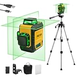 3 X 360° Laser Level with Tripod - Rechargeable 82Ft Cross Line Leveler, Green Line Laser Level Self Leveling for Construction, Tile, Home Renovation with Magnetic Base, Iron Plate, Bag