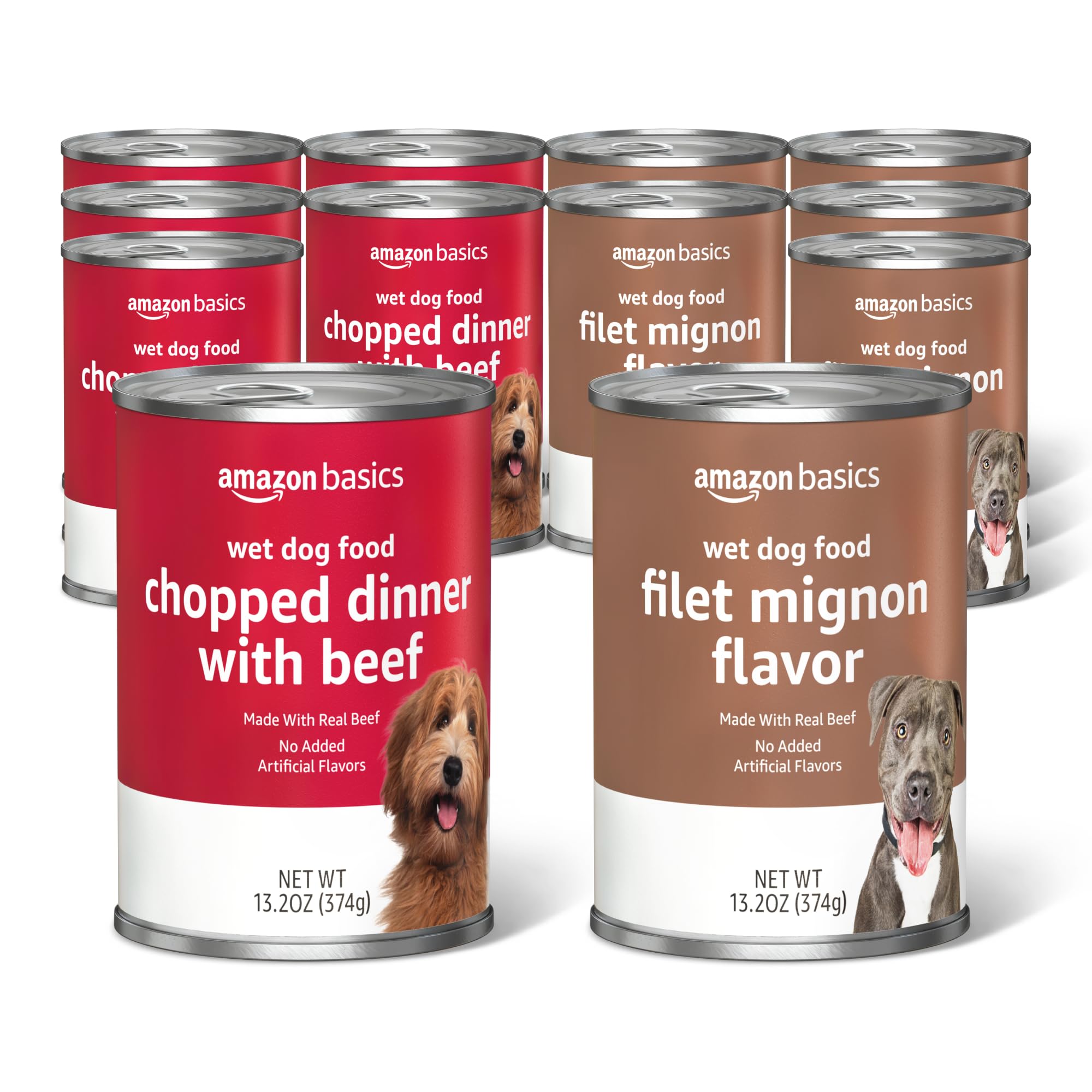 Amazon Basics Chopped Ground Dinner Wet Dog Food Variety Pack, Filet Mignon  Flavor and with Beef, Made with Natural Ingredients, 13.2oz Cans (Pack of  12): Pet Supplies: Amazon.com