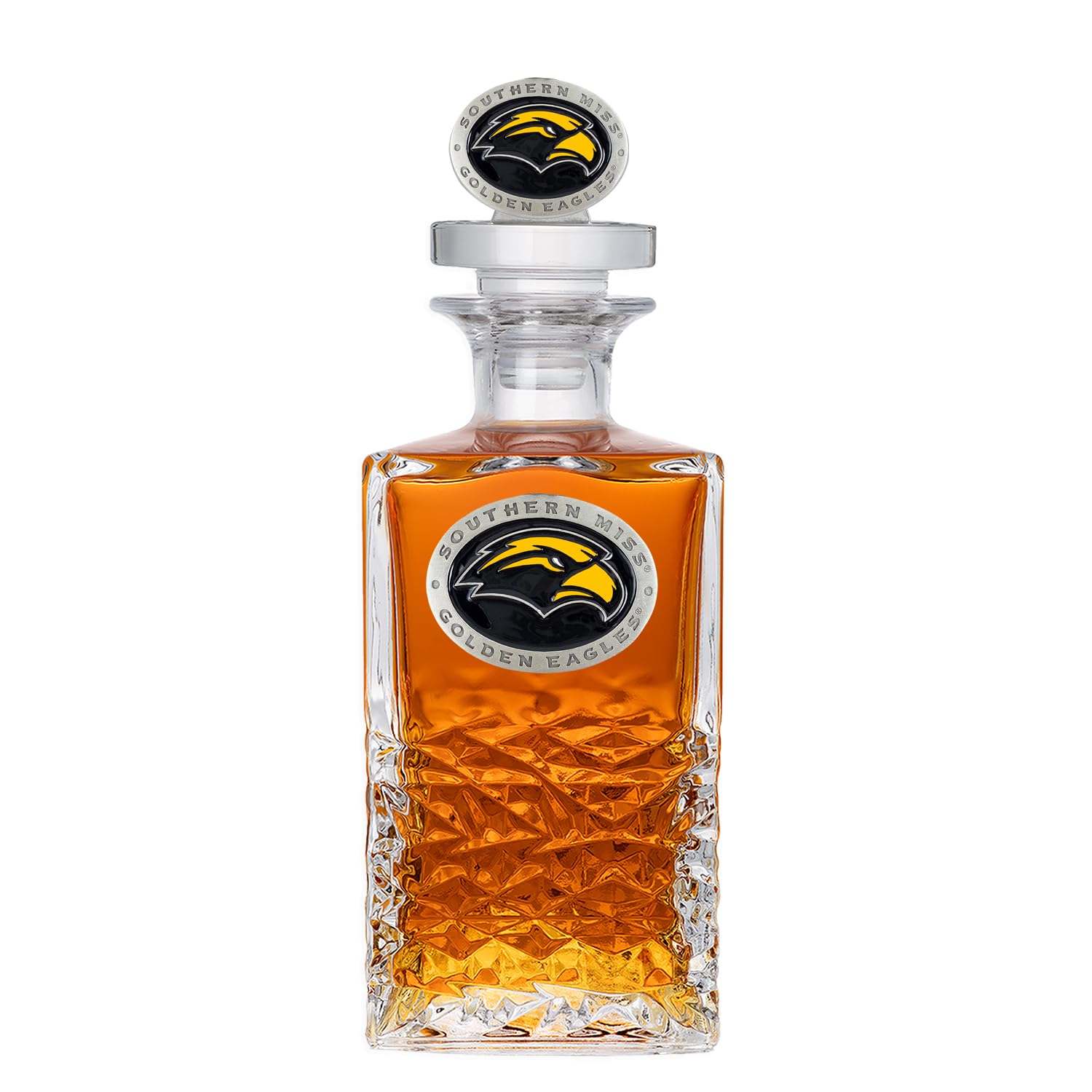 Southern Mississippi University Heritage Decanter with 3D Stopper | 25 OZ Liquor Pourer | Expertly Crafted Pewter Glass