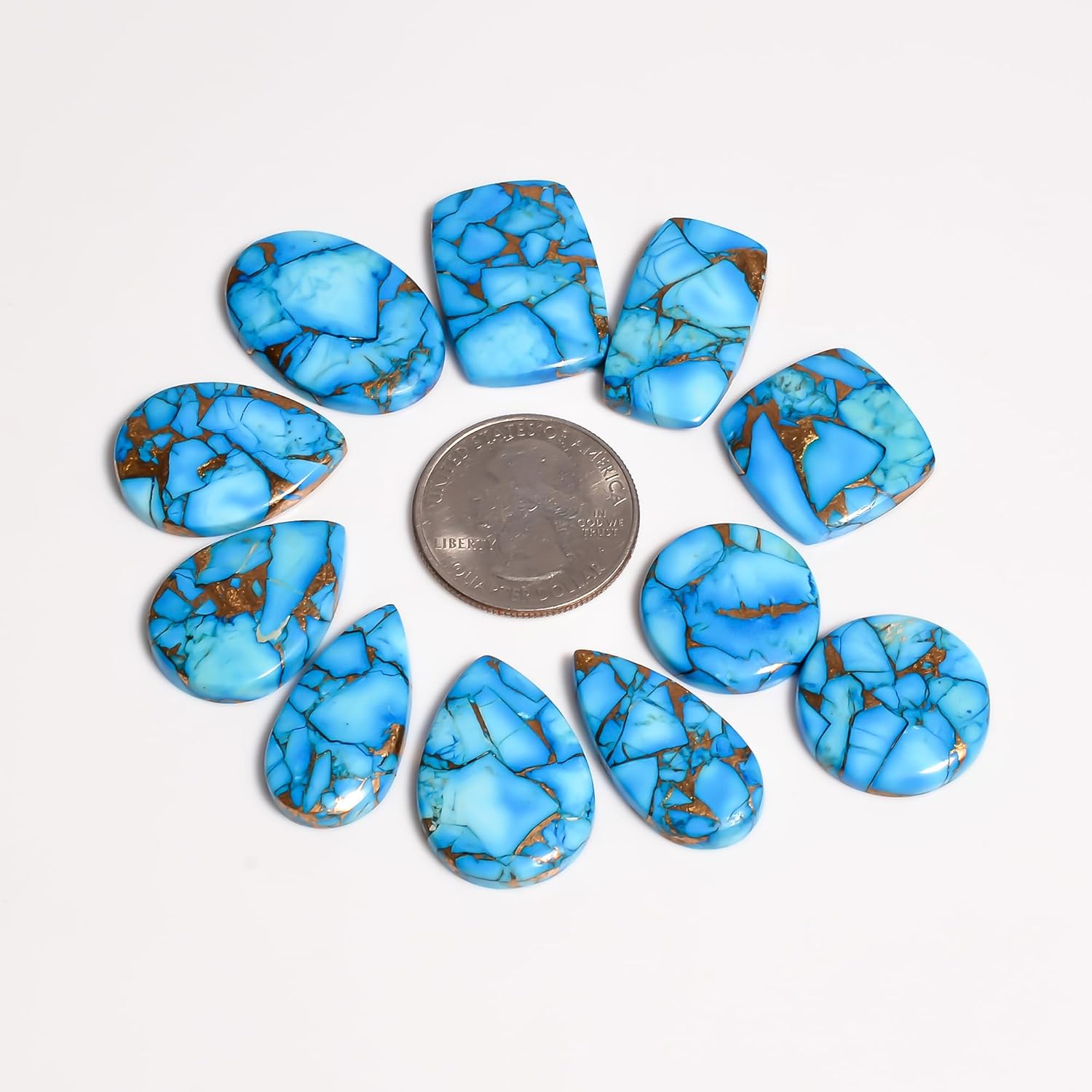 (3pcs) 20 to 25mm Blue Oyster Copper Turquoise Gemstones Wholesale Cabochons Lot, Jewelry Making Loose Polished Gems, DIY, Wire Wrapping, Flat Backs, Bulk Gemstone, Birthstone Crystals