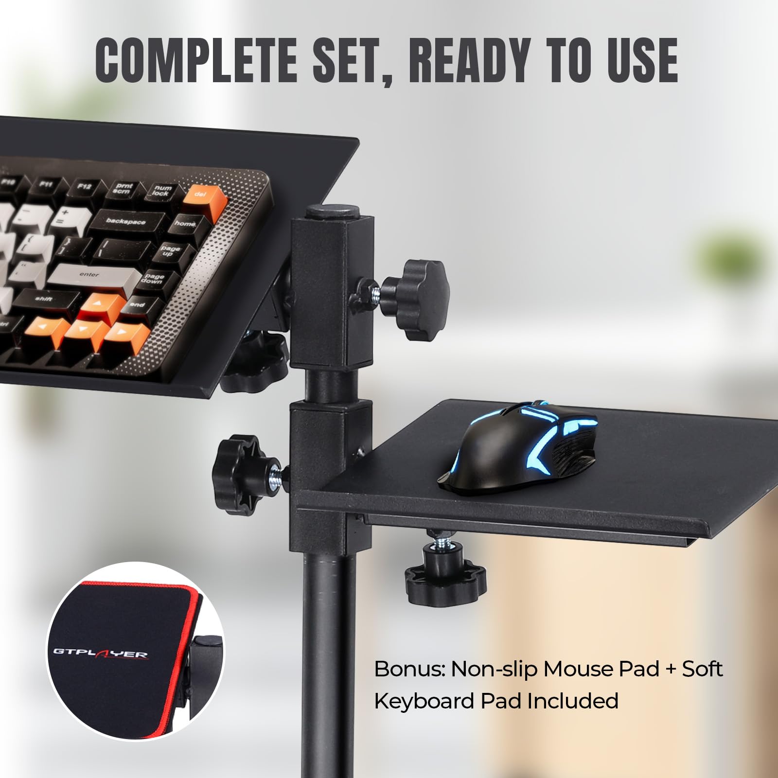 GTPLAYER Soporte para teclado y ratón, altura ajustable de 58 a 83 cm, ergonómico, inclinación ajustable para teclado y ratón, con ruedas