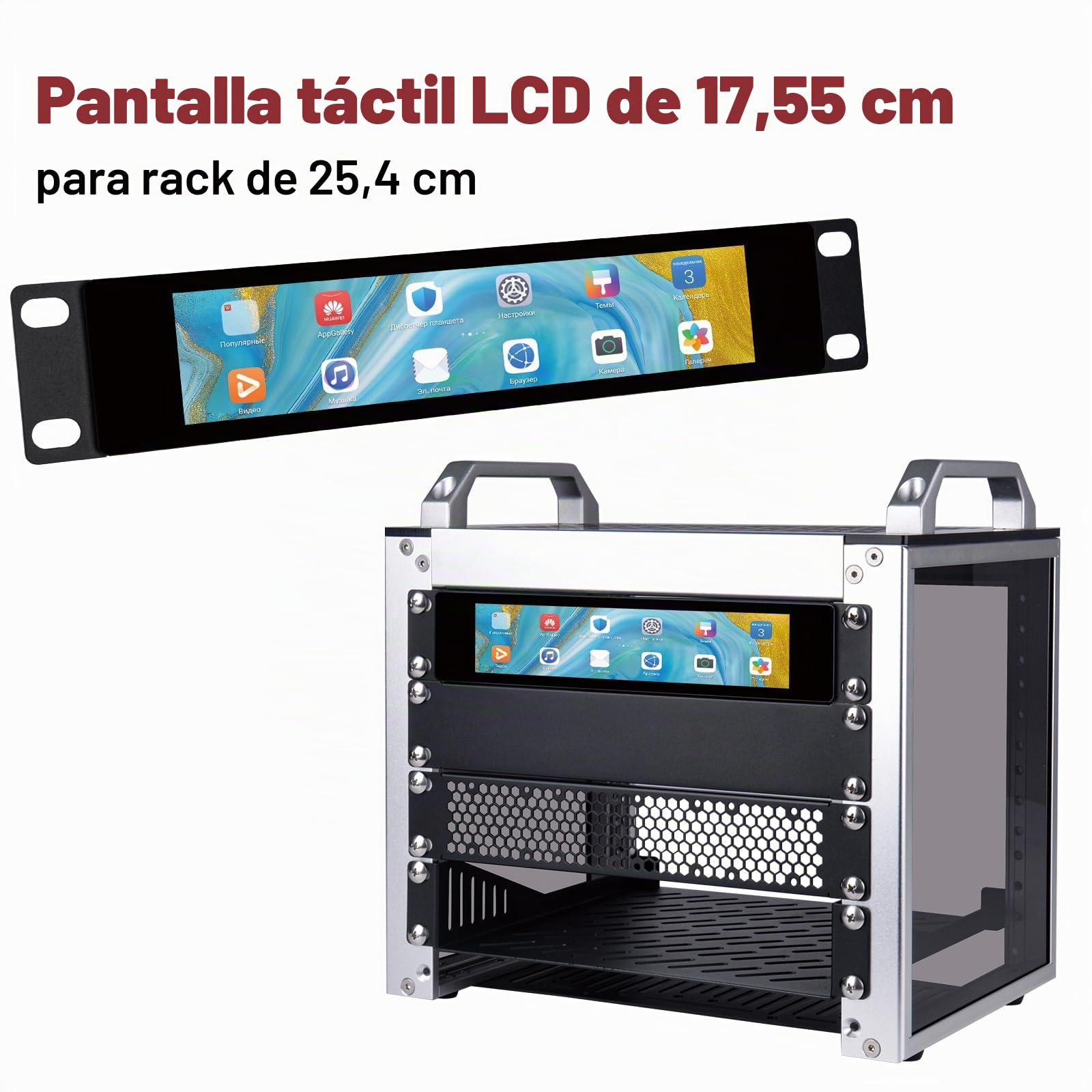 GeeekPi 17.55 cm 1424x280 pantalla táctil LCD 1U Rack Monitores para DeskPi RackMate T0/T1/T2/T0 Plus/T1 Plus/TL1 Servidor Gabinete y 10 "Servidor Rack