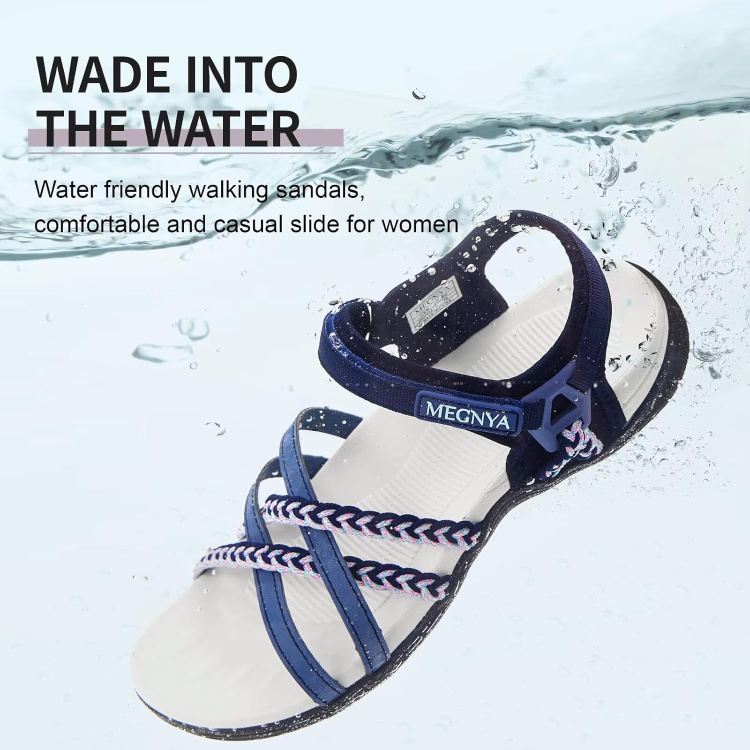 MEGNYA Hiking Sandals for Women, Arch Support Comfortable Walking Sandals Hook Loop Strap, Sports Lightweight Slides - Image 3