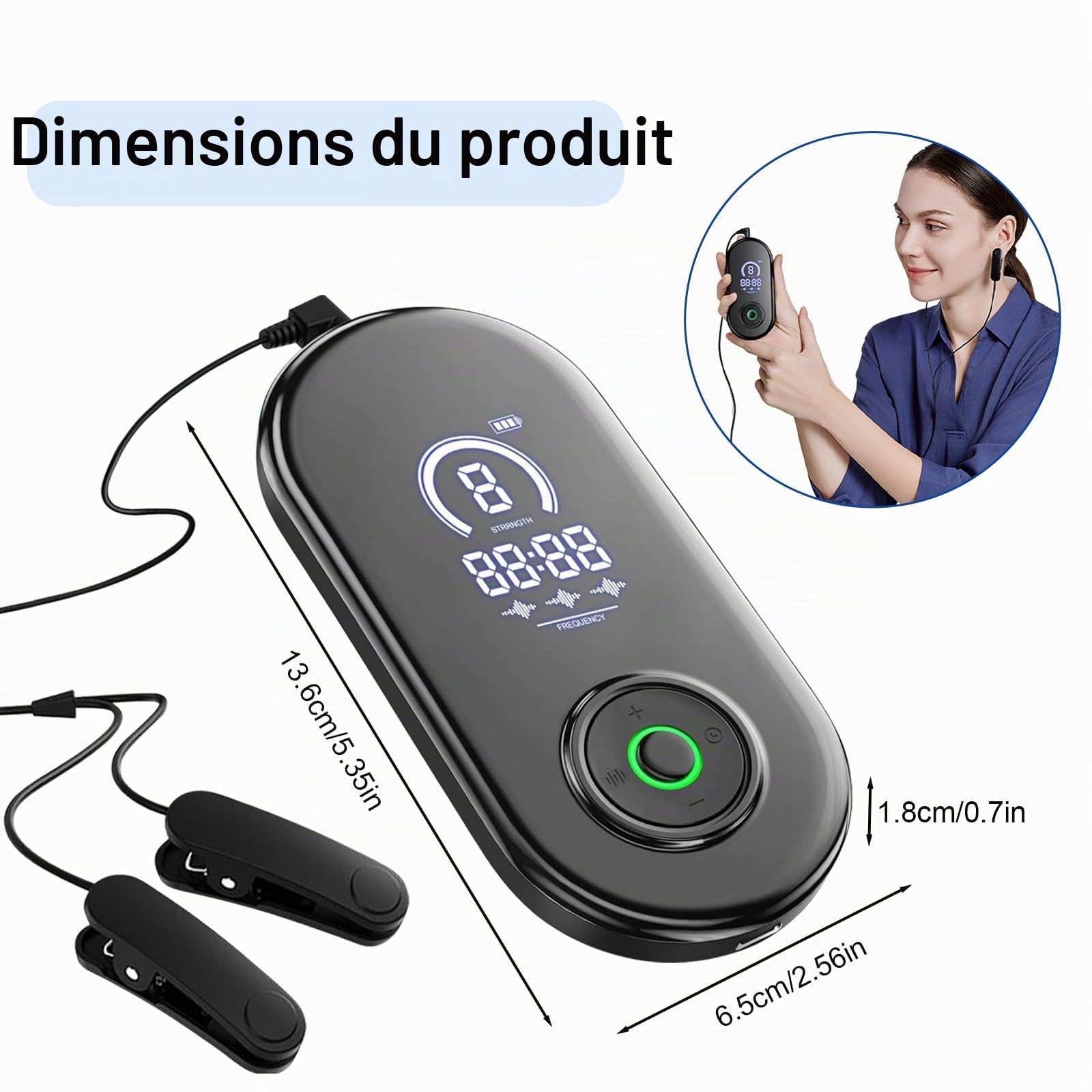 Roadtime Appareil d'aide au Sommeil,Appareil de Stimulation du Nerf Vague | Avancé d'oreille Micro Courant avec Clips,3 Modes 9 Vitesses Aide au Sommeil,,CES Réduit L'anxiété soulage la fatigue