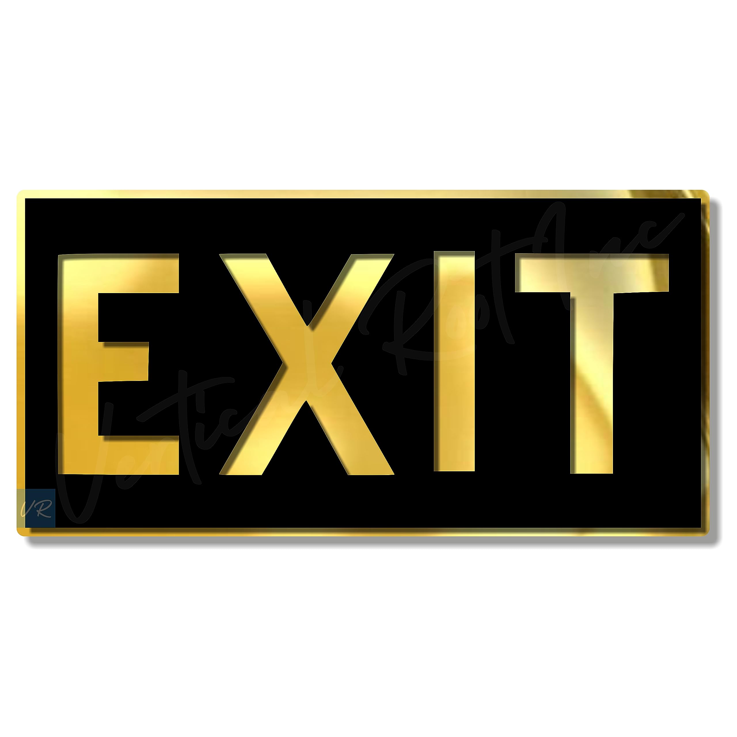 EXIT Sign/Sticker Premium Black Gold Acrylic Signage. Durable Emergency Exit Indicator. Self Adhesive Tape (3M). Ideal for Offices, Malls, Hotels, Commercial and public spaces.