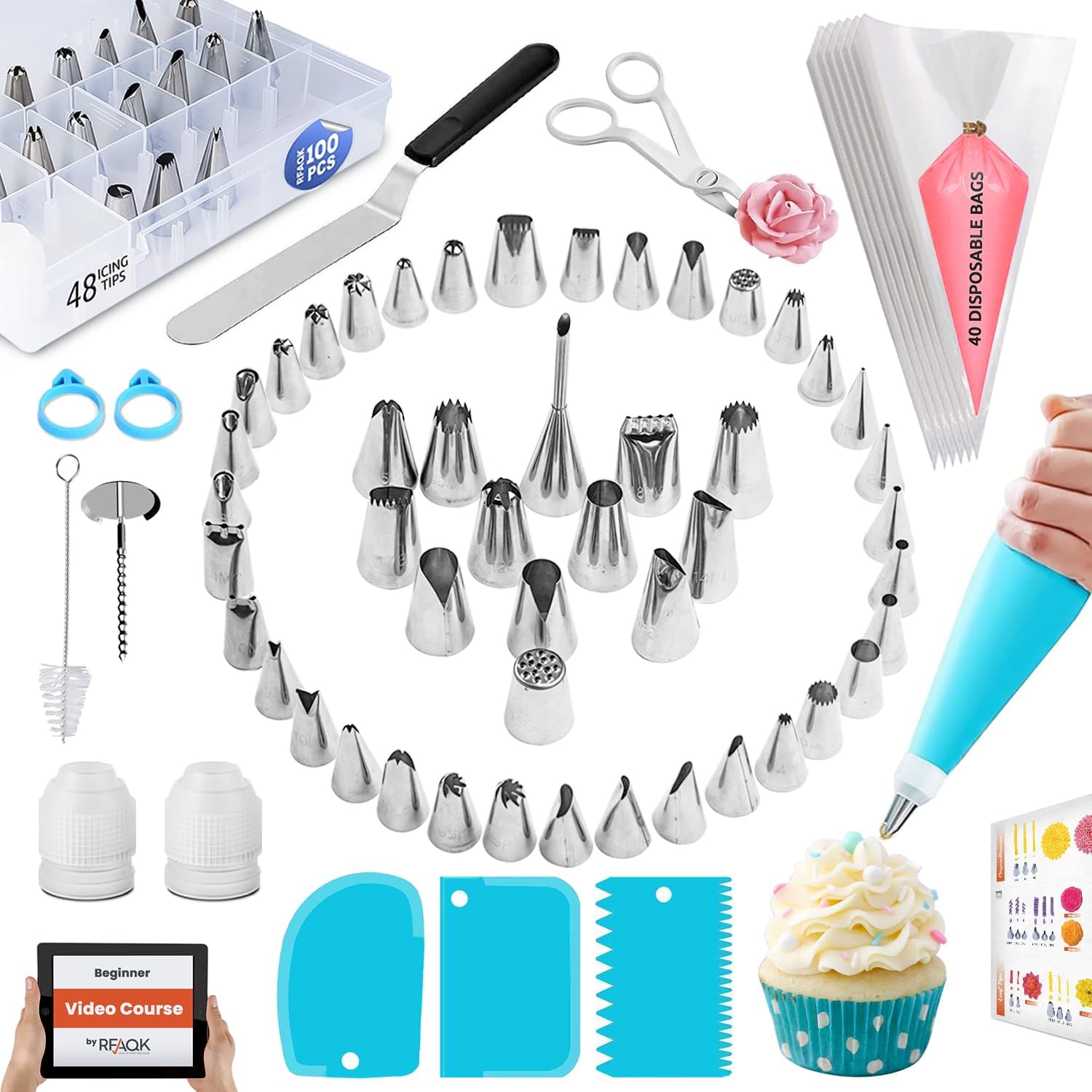 Piping Bags and Nozzles RFAQK 100 PCs Cake Decorating Kit with