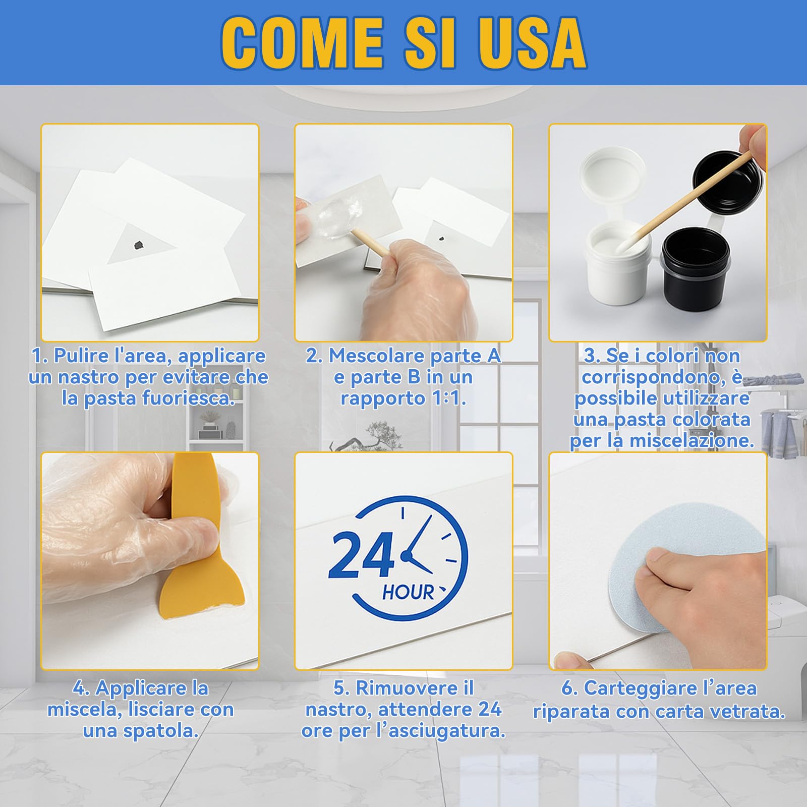 prowithlin Kit Riparazione Piastrelle, Riparazione Piatto Doccia Resina – Ripara Piastrelle Scheggiate, Ripara Gres Porcellanato, Ripara Ceramica Lavandino – Impermeabile, Colore Regolabile (1)