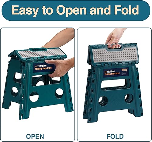 Miniatura 83 de Flottian Taburete plegable de 18 pulgadas para adultos y niños con capacidad para hasta 300 libras, taburetes plegables antideslizantes con asa,