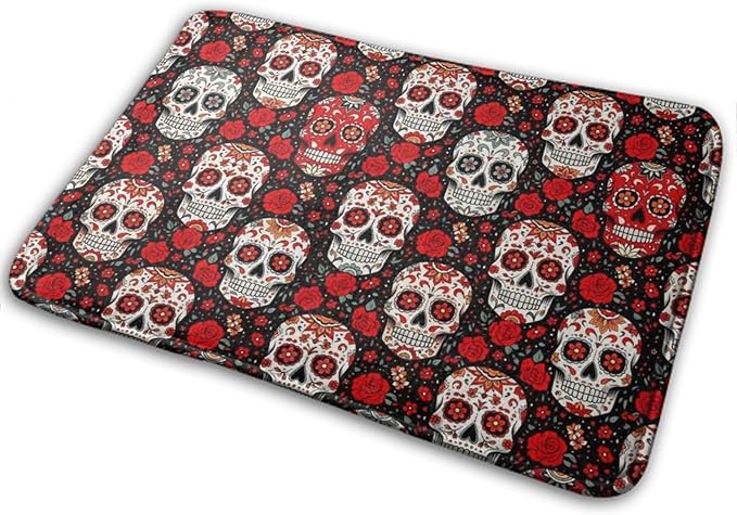 Soft Non-Slip Bath Rugs Absorbent Water Bathroom Rugs Day Dead Floral Rose Sugar Skull Floor Mat Non-Slip Area Carpet for Shower Room Bathtub, 16x24 Inch