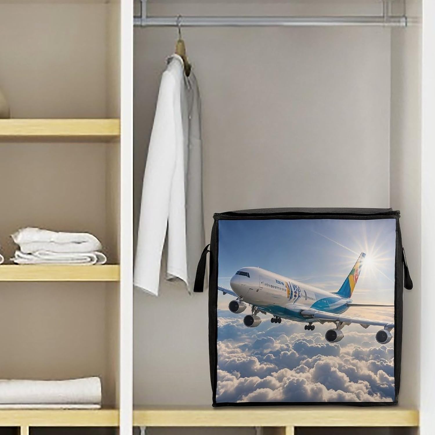 Large Airplane Storage Bags with Handle Foldable Closet Organizers Clothes Storage Bins Bedding Storage Containers Fabric Moving Bags Blanket Comforter Storage Bag 70L