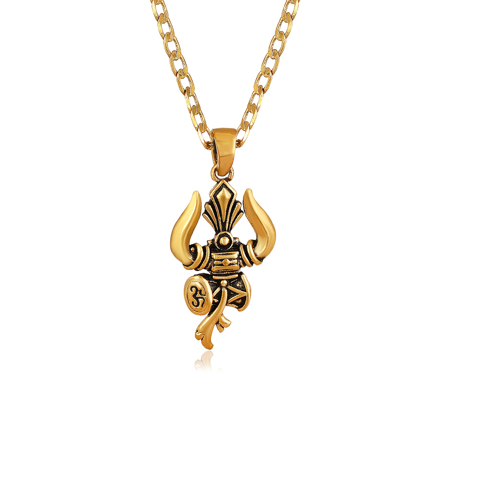 Shiva Trishul with Damroo Gold Plated Pendant with Chain for Men's and Women's-image-42
